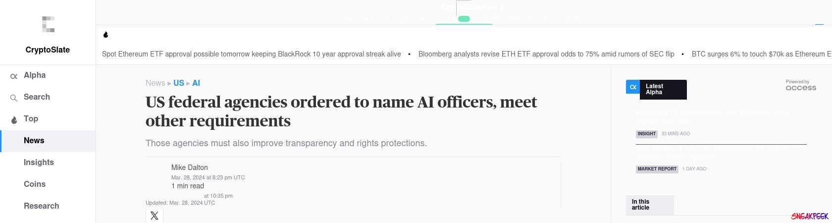 Read the full Article:  ⭲ US federal agencies ordered to name AI officers, meet other requirements