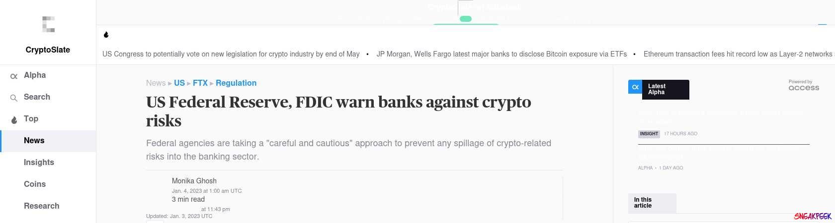Read the full Article:  ⭲ US Federal Reserve, FDIC warn banks against crypto risks