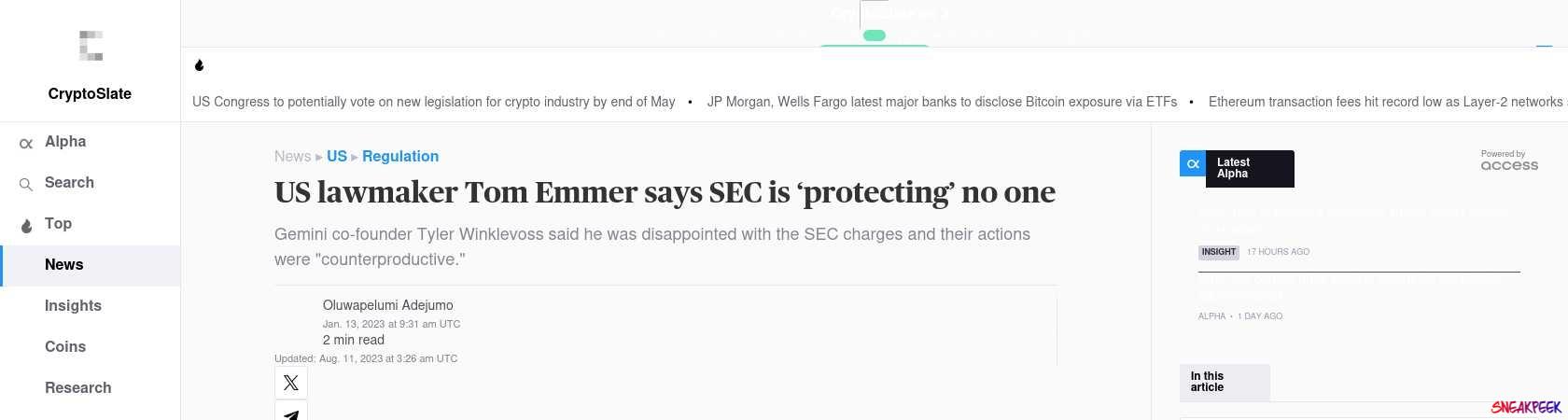 Read the full Article:  ⭲ US lawmaker Tom Emmer says SEC is ‘protecting’ no one