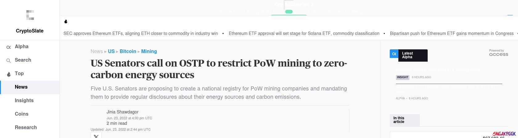 Read the full Article:  ⭲ US Senators call on OSTP to restrict PoW mining to zero-carbon energy sources