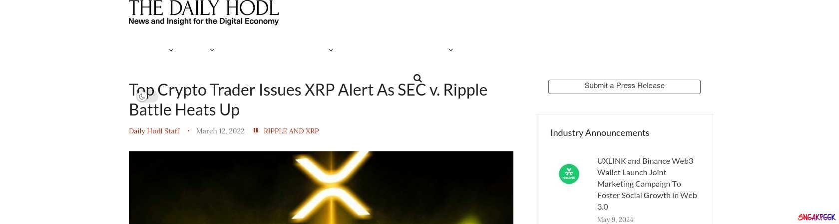 Read the full Article:  ⭲ Top Crypto Trader Issues XRP Alert As SEC v. Ripple Battle Heats Up