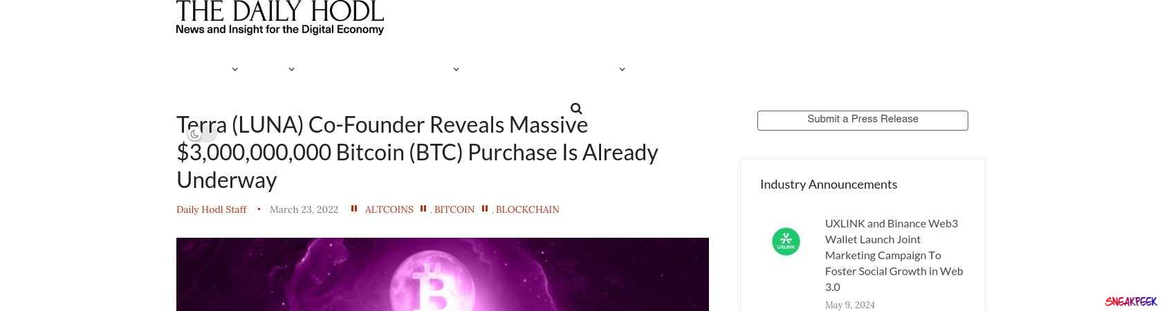 Read the full Article:  ⭲ Terra (LUNA) Co-Founder Reveals Massive $3,000,000,000 Bitcoin (BTC) Purchase Is Already Underway
