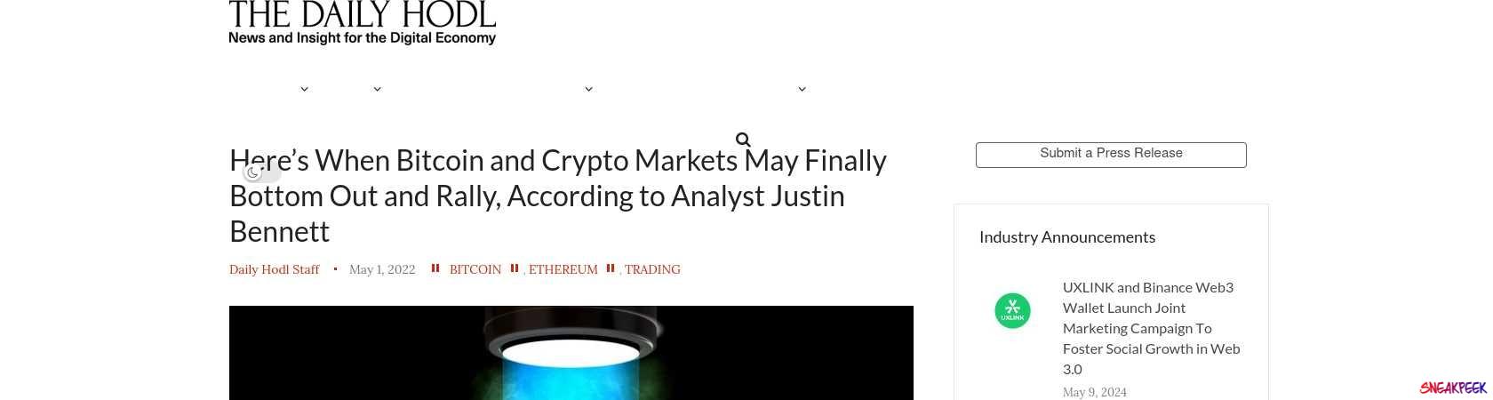 Read the full Article:  ⭲ Here’s When Bitcoin and Crypto Markets May Finally Bottom Out and Rally, According to Analyst Justin Bennett