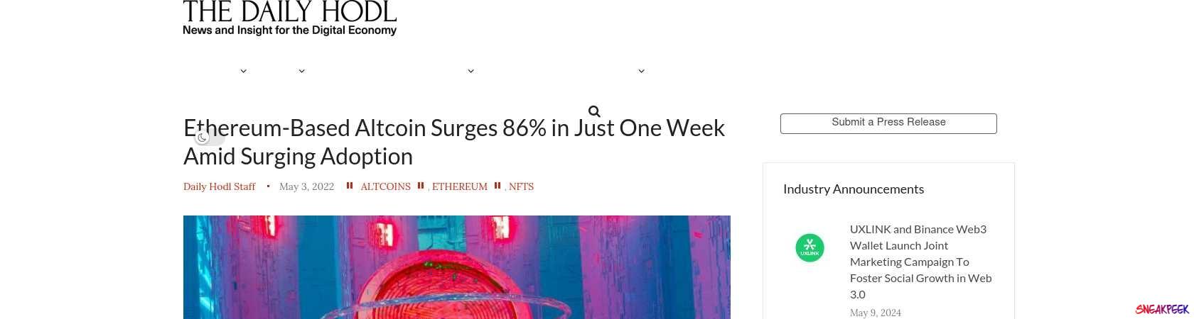 Read the full Article:  ⭲ Ethereum-Based Altcoin Surges 86% in Just One Week Amid Surging Adoption