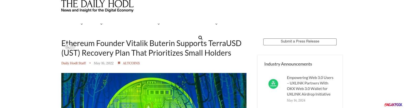 Read the full Article:  ⭲ Ethereum Founder Vitalik Buterin Supports TerraUSD (UST) Recovery Plan That Prioritizes Small Holders