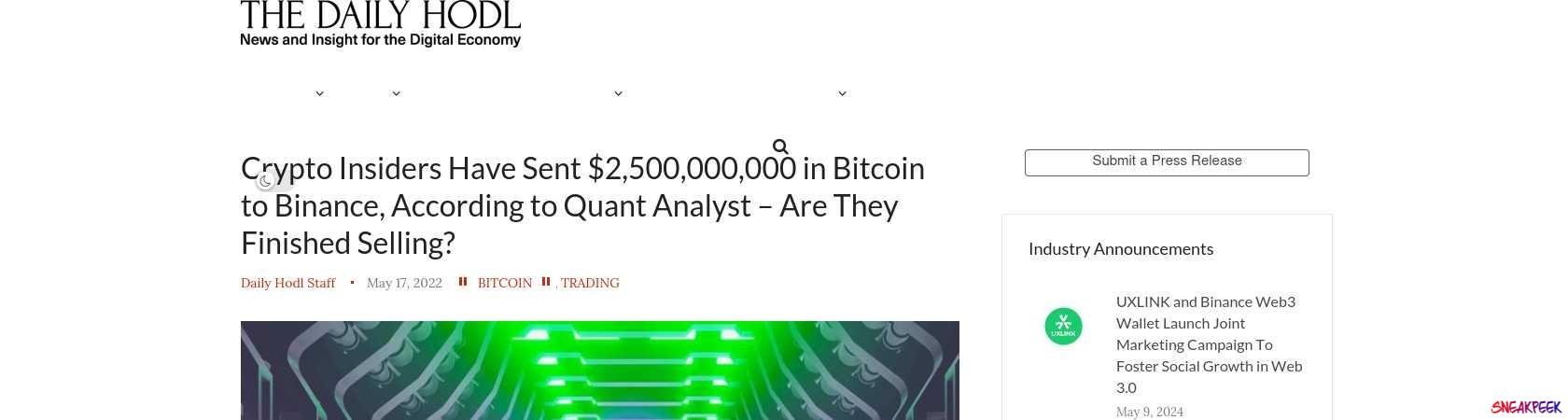 Read the full Article:  ⭲ Crypto Insiders Have Sent $2,500,000,000 in Bitcoin to Binance, According to Quant Analyst – Are They Finished Selling?