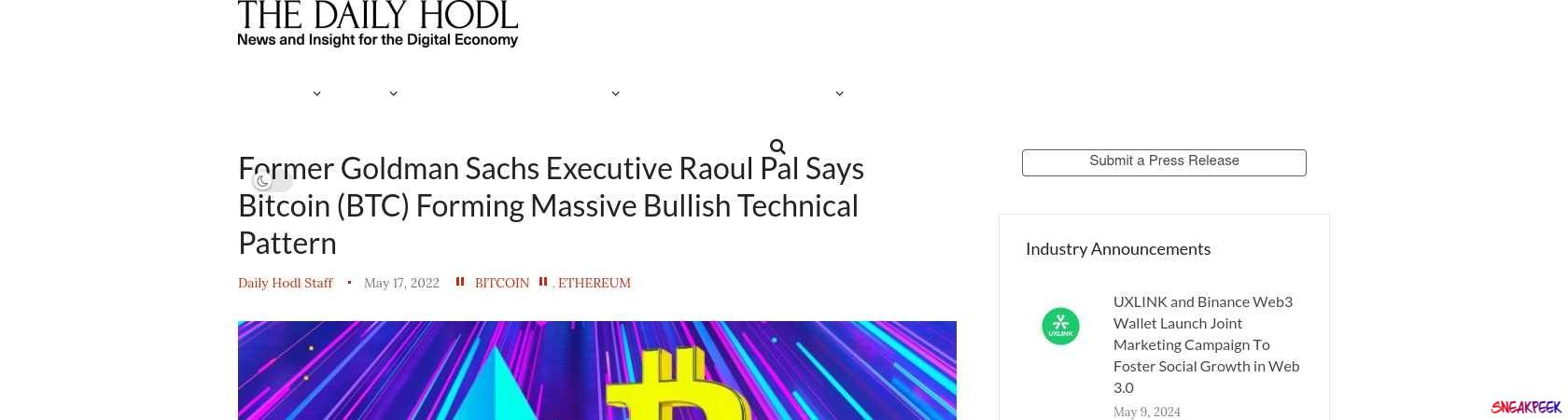 Read the full Article:  ⭲ Former Goldman Sachs Executive Raoul Pal Says Bitcoin (BTC) Forming Massive Bullish Technical Pattern