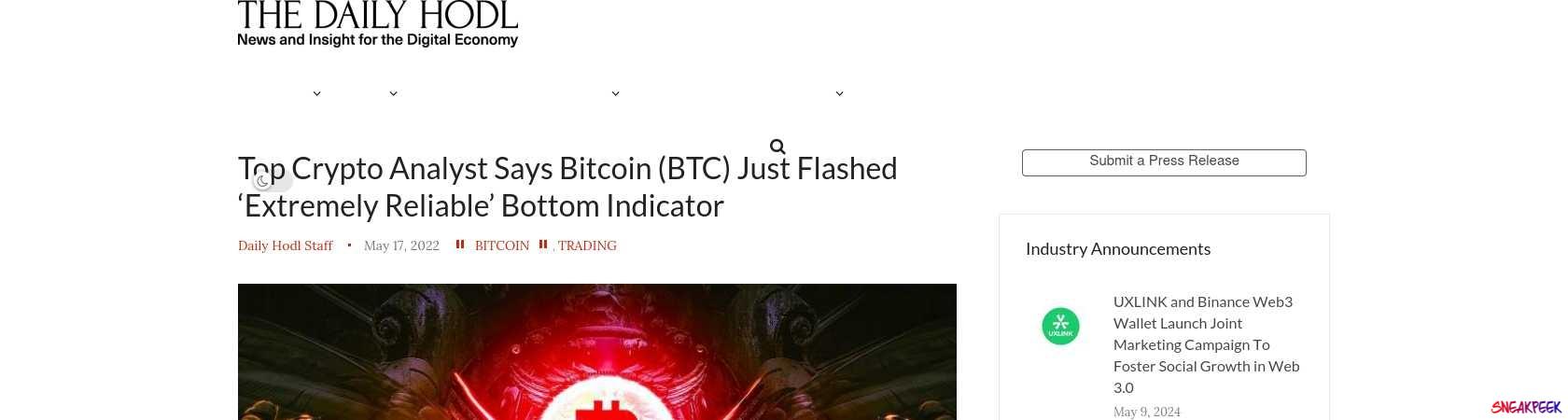 Read the full Article:  ⭲ Top Crypto Analyst Says Bitcoin (BTC) Just Flashed ‘Extremely Reliable’ Bottom Indicator