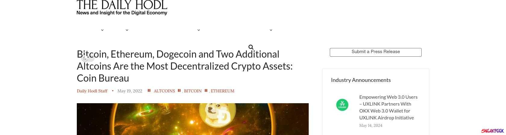 Read the full Article:  ⭲ Bitcoin, Ethereum, Dogecoin and Two Additional Altcoins Are the Most Decentralized Crypto Assets: Coin Bureau