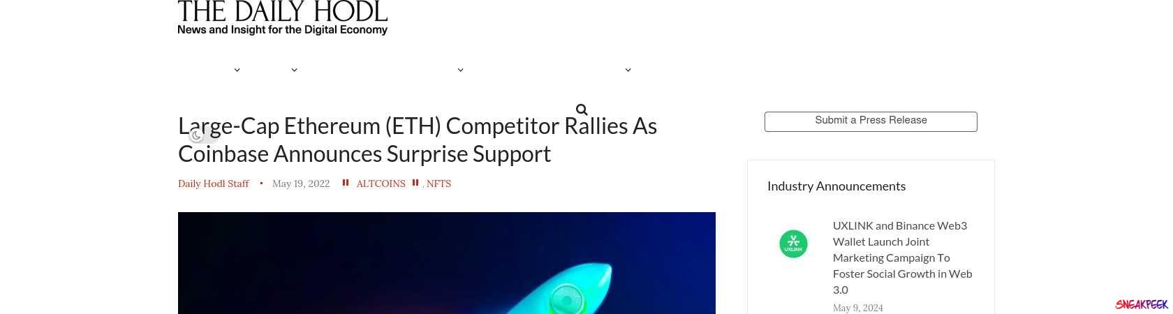 Read the full Article:  ⭲ Large-Cap Ethereum (ETH) Competitor Rallies As Coinbase Announces Surprise Support