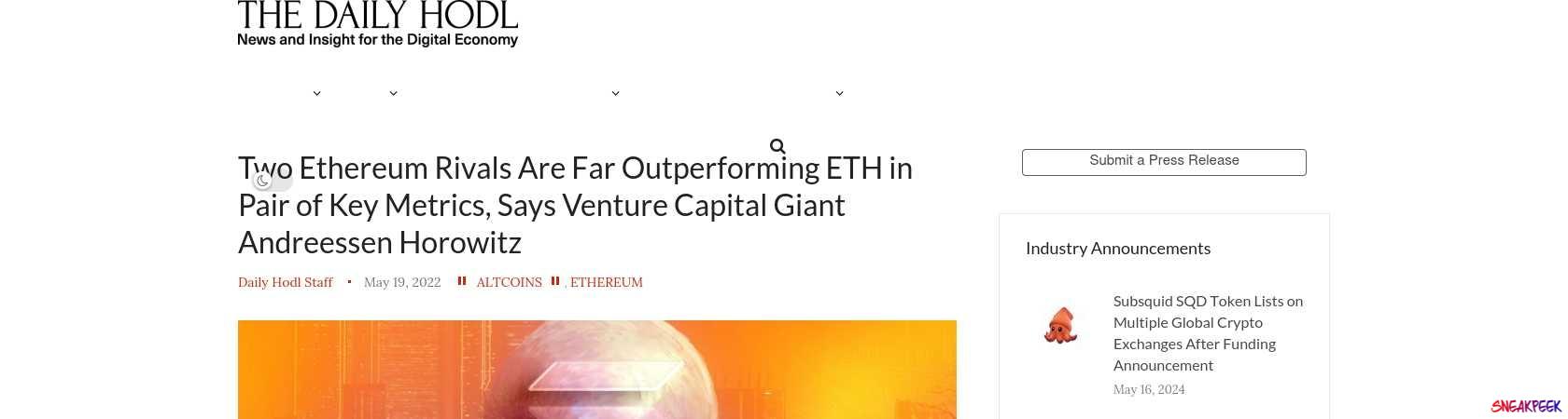 Read the full Article:  ⭲ Two Ethereum Rivals Are Far Outperforming ETH in Pair of Key Metrics, Says Venture Capital Giant Andreessen Horowitz
