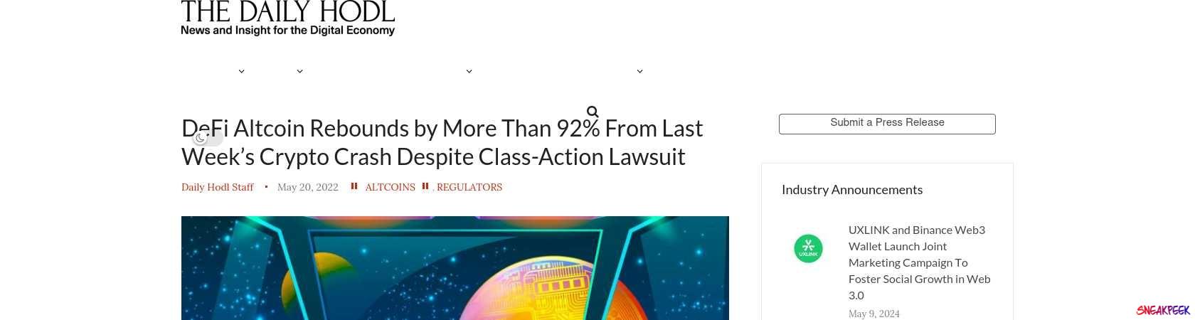 Read the full Article:  ⭲ DeFi Altcoin Rebounds by More Than 92% From Last Week’s Crypto Crash Despite Class-Action Lawsuit