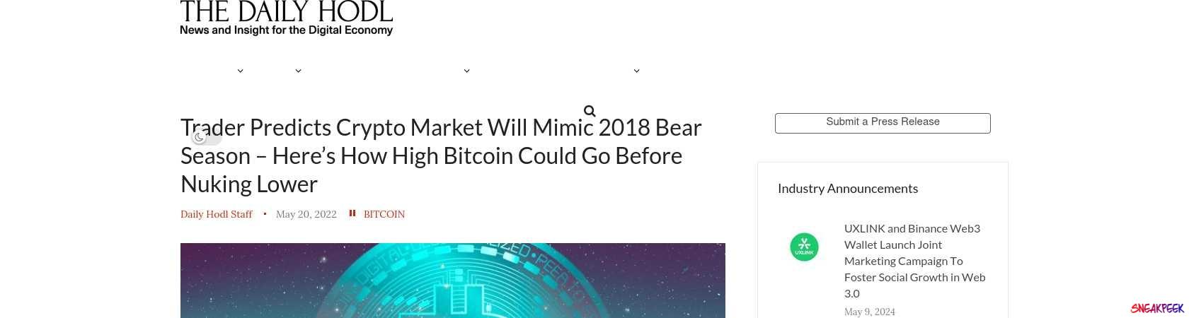 Read the full Article:  ⭲ Trader Predicts Crypto Market Will Mimic 2018 Bear Season – Here’s How High Bitcoin Could Go Before Nuking Lower