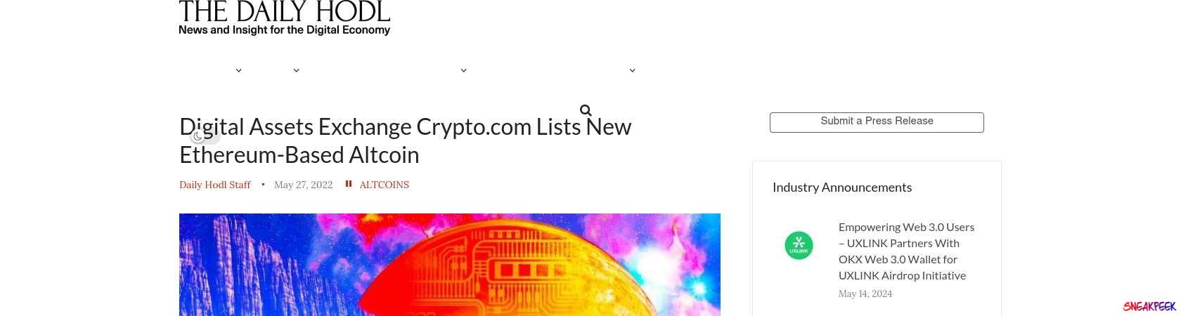 Read the full Article:  ⭲ Digital Assets Exchange Crypto.com Lists New Ethereum-Based Altcoin