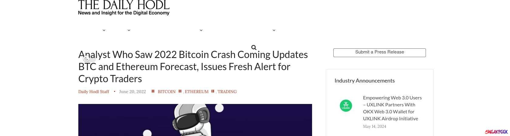 Read the full Article:  ⭲ Analyst Who Saw 2022 Bitcoin Crash Coming Updates BTC and Ethereum Forecast, Issues Fresh Alert for Crypto Traders
