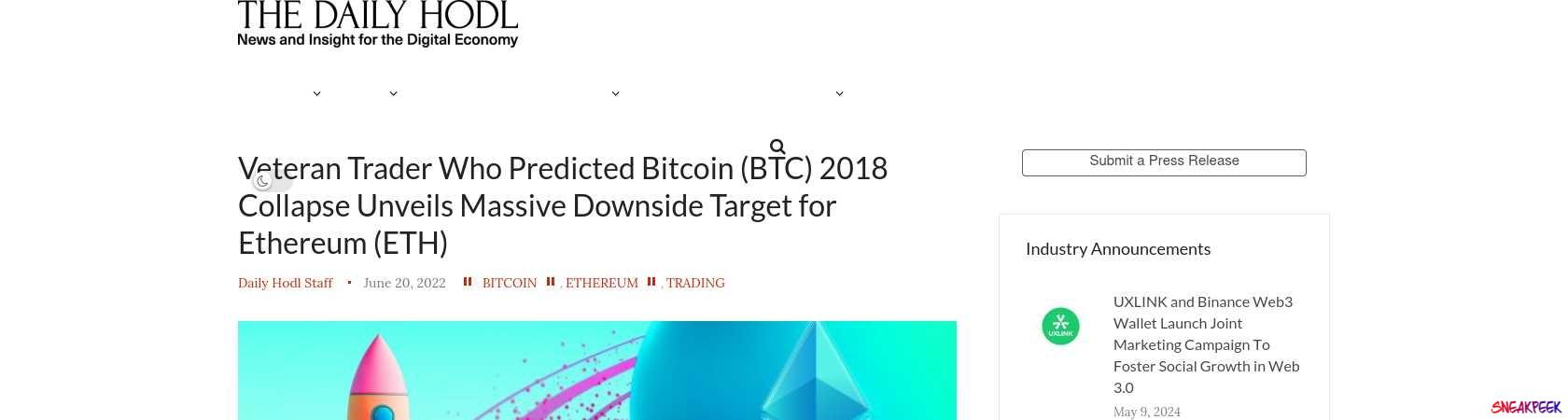 Read the full Article:  ⭲ Veteran Trader Who Predicted Bitcoin (BTC) 2018 Collapse Unveils Massive Downside Target for Ethereum (ETH)