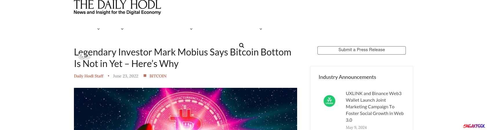 Read the full Article:  ⭲ Legendary Investor Mark Mobius Says Bitcoin Bottom Is Not in Yet – Here’s Why