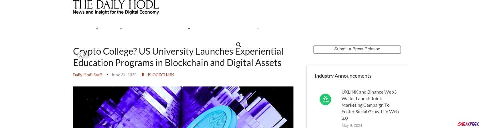 Read the full Article:  ⭲ Crypto College? US University Launches Experiential Education Programs in Blockchain and Digital Assets