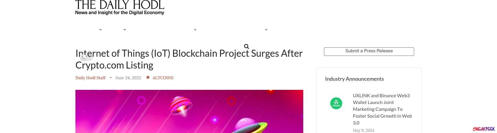Read the full Article:  ⭲ Internet of Things (IoT) Blockchain Project Surges After Crypto.com Listing