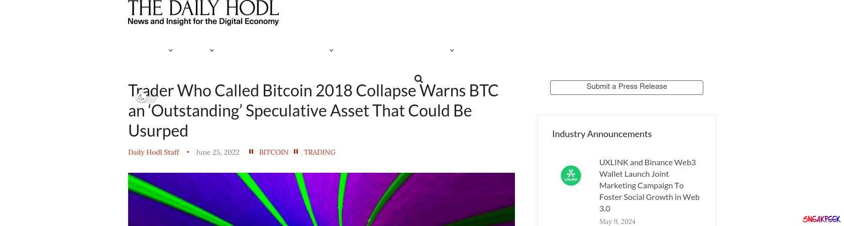 Read the full Article:  ⭲ Trader Who Called Bitcoin 2018 Collapse Warns BTC an ‘Outstanding’ Speculative Asset That Could Be Usurped