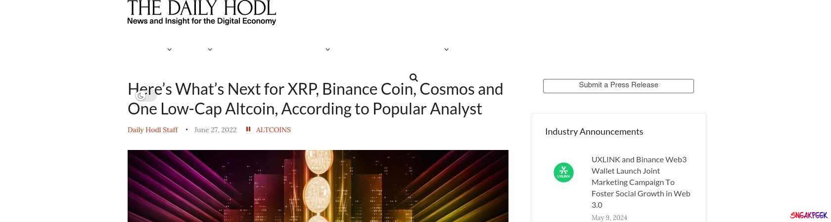 Read the full Article:  ⭲ Here’s What’s Next for XRP, Binance Coin, Cosmos and One Low-Cap Altcoin, According to Popular Analyst