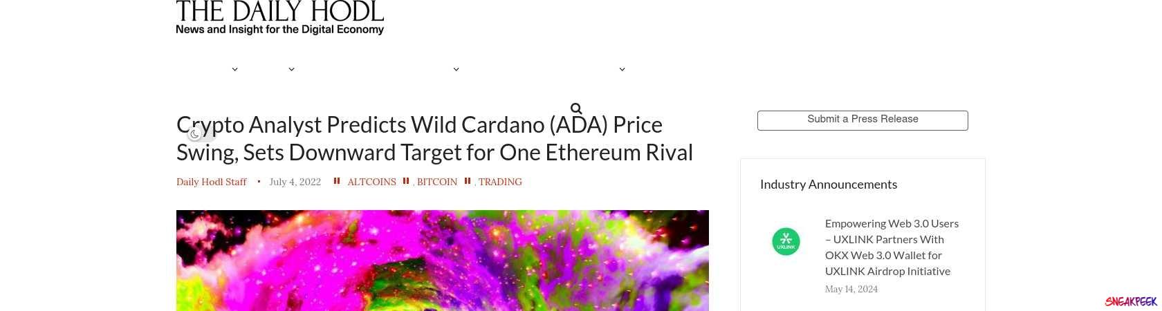 Read the full Article:  ⭲ Crypto Analyst Predicts Wild Cardano (ADA) Price Swing, Sets Downward Target for One Ethereum Rival