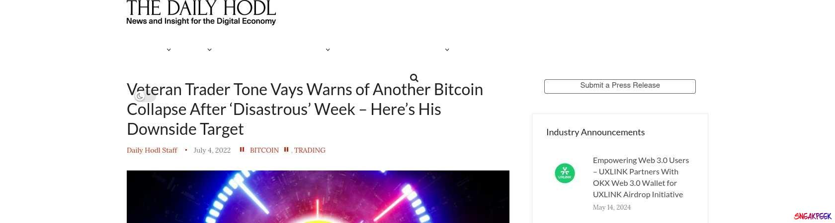 Read the full Article:  ⭲ Veteran Trader Tone Vays Warns of Another Bitcoin Collapse After ‘Disastrous’ Week – Here’s His Downside Target