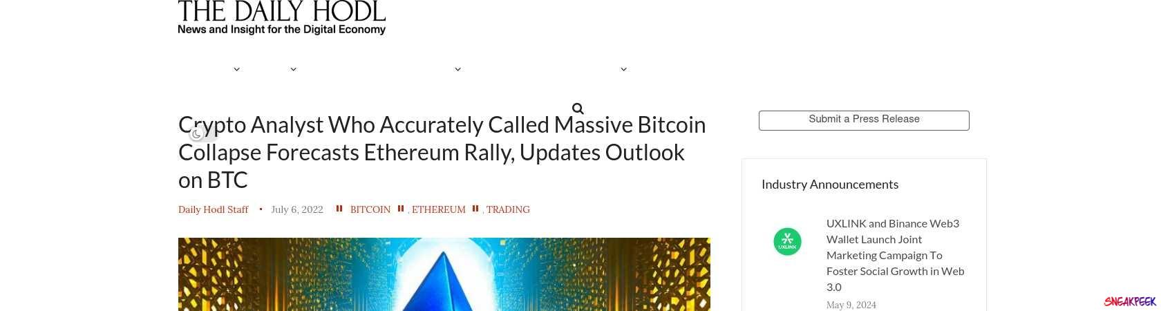 Read the full Article:  ⭲ Crypto Analyst Who Accurately Called Massive Bitcoin Collapse Forecasts Ethereum Rally, Updates Outlook on BTC