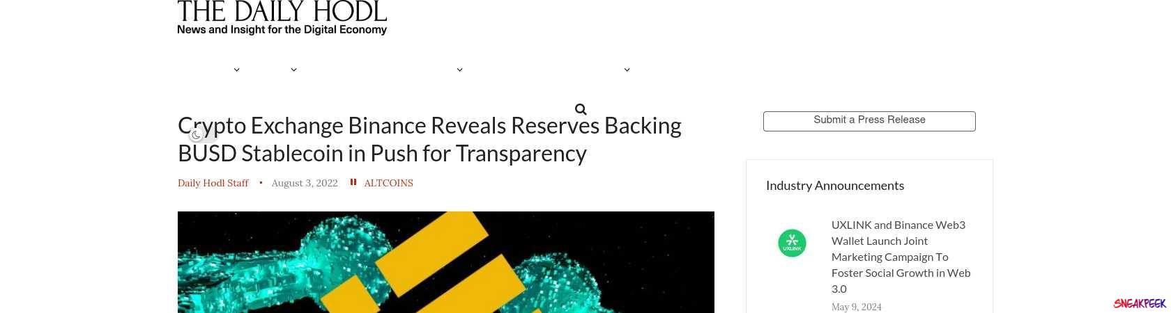 Read the full Article:  ⭲ Crypto Exchange Binance Reveals Reserves Backing BUSD Stablecoin in Push for Transparency