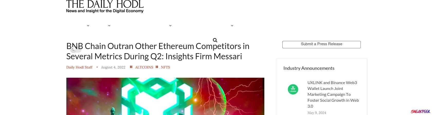 Read the full Article:  ⭲ BNB Chain Outran Other Ethereum Competitors in Several Metrics During Q2: Insights Firm Messari