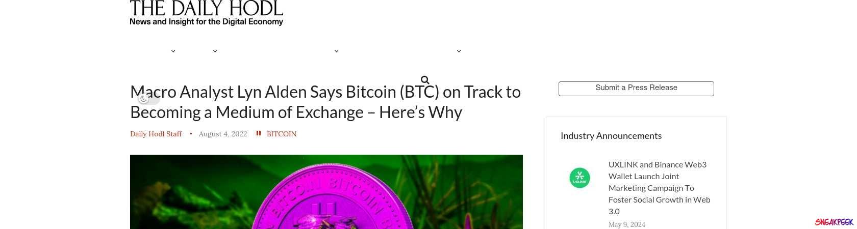 Read the full Article:  ⭲ Macro Analyst Lyn Alden Says Bitcoin (BTC) on Track to Becoming a Medium of Exchange – Here’s Why