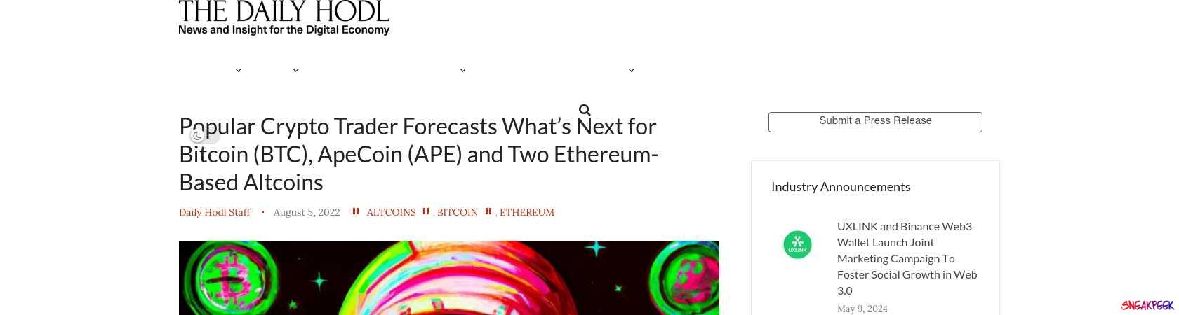 Read the full Article:  ⭲ Popular Crypto Trader Forecasts What’s Next for Bitcoin (BTC), ApeCoin (APE) and Two Ethereum-Based Altcoins
