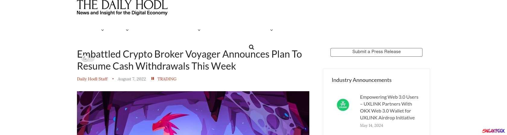 Read the full Article:  ⭲ Embattled Crypto Broker Voyager Announces Plan To Resume Cash Withdrawals This Week