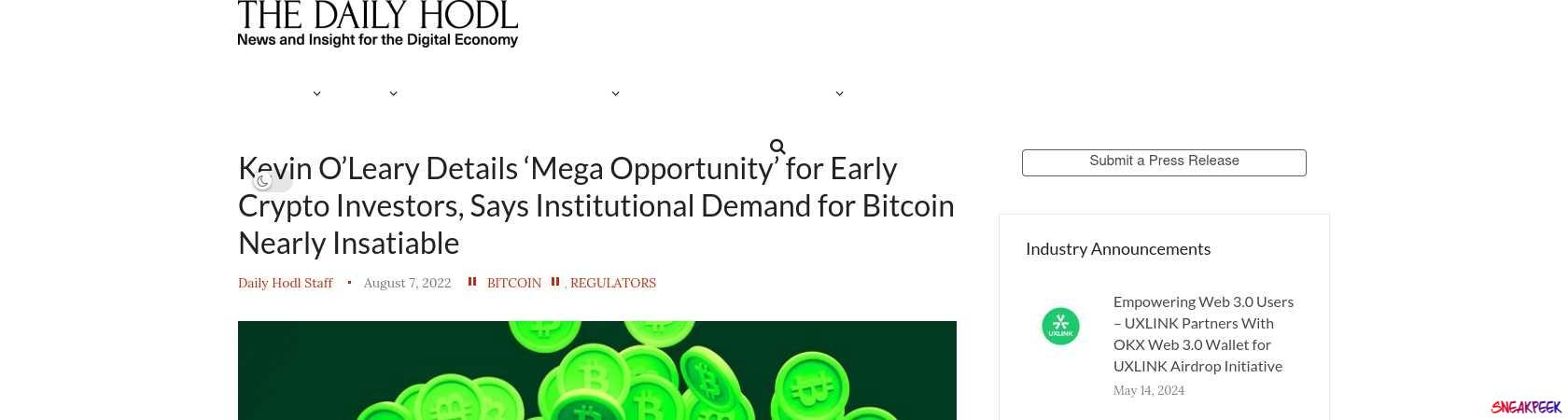 Read the full Article:  ⭲ Kevin O’Leary Details ‘Mega Opportunity’ for Early Crypto Investors, Says Institutional Demand for Bitcoin Nearly Insatiable