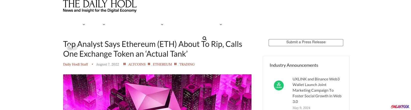 Read the full Article:  ⭲ Top Analyst Says Ethereum (ETH) About To Rip, Calls One Exchange Token an ‘Actual Tank’