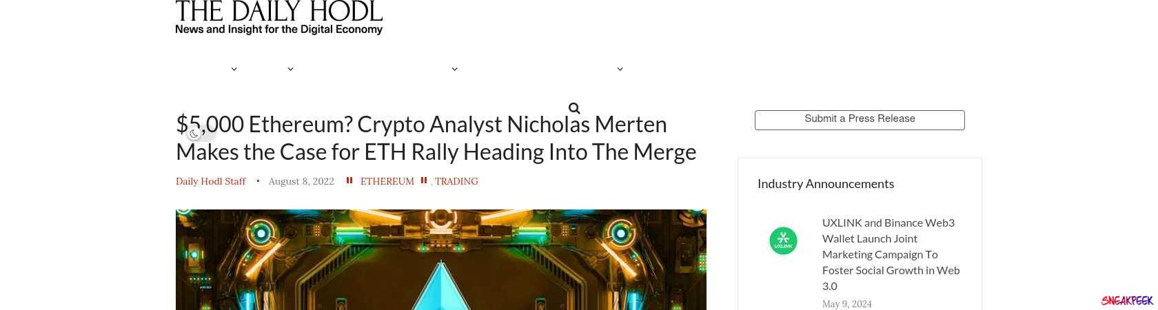 Read the full Article:  ⭲ $5,000 Ethereum? Crypto Analyst Nicholas Merten Makes the Case for ETH Rally Heading Into The Merge