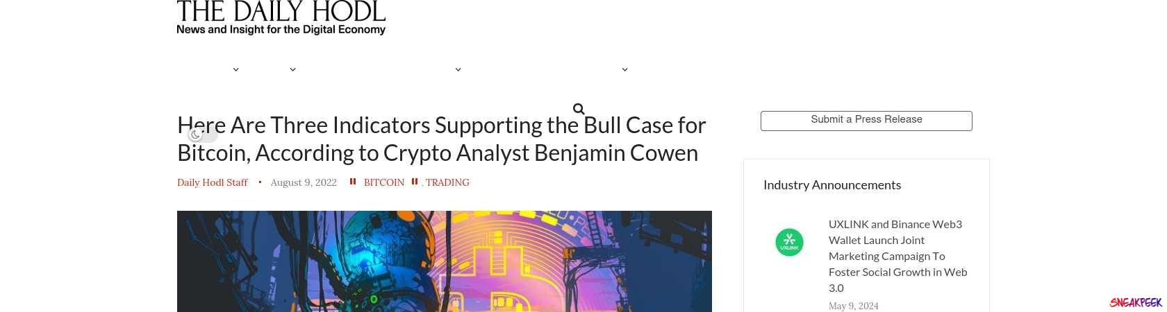 Read the full Article:  ⭲ Here Are Three Indicators Supporting the Bull Case for Bitcoin, According to Crypto Analyst Benjamin Cowen