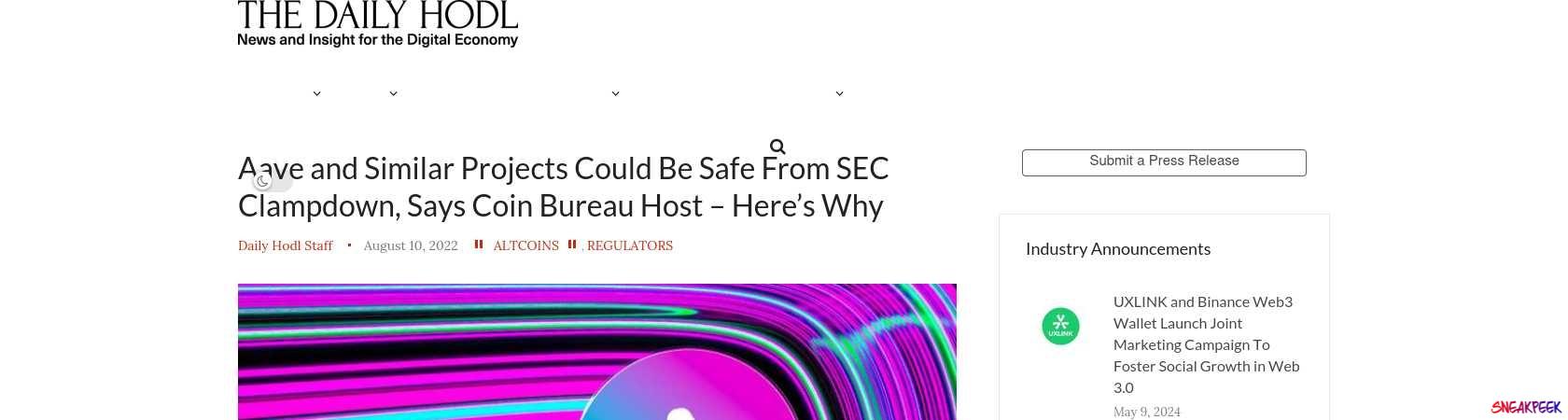 Read the full Article:  ⭲ Aave and Similar Projects Could Be Safe From SEC Clampdown, Says Coin Bureau Host – Here’s Why