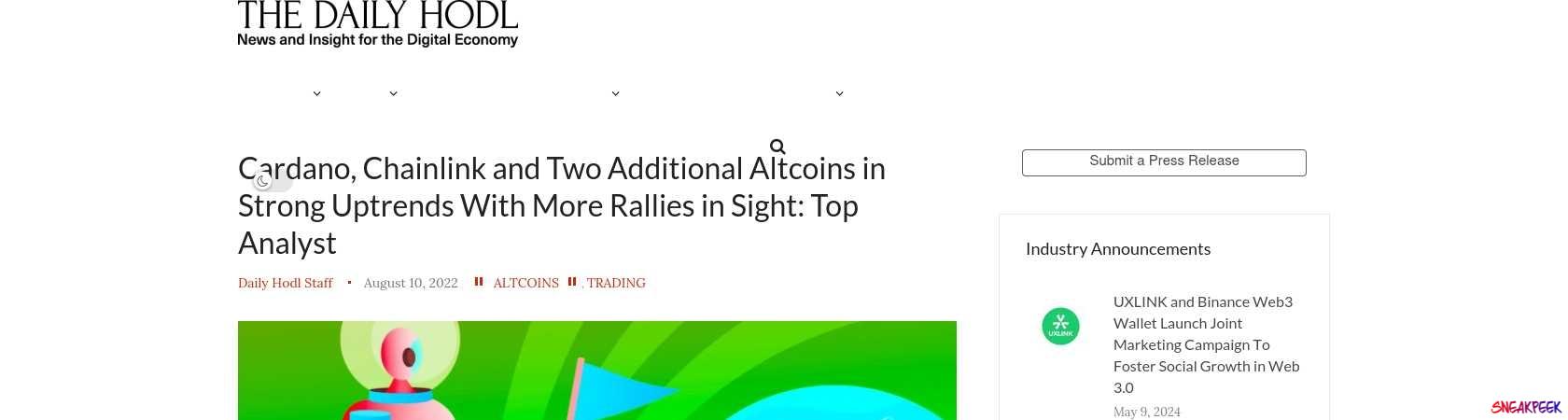 Read the full Article:  ⭲ Cardano, Chainlink and Two Additional Altcoins in Strong Uptrends With More Rallies in Sight: Top Analyst