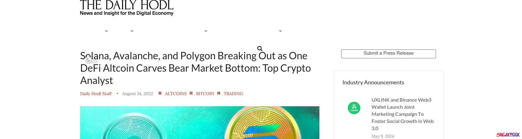 Read the full Article:  ⭲ Solana, Avalanche, and Polygon Breaking Out as One DeFi Altcoin Carves Bear Market Bottom: Top Crypto Analyst