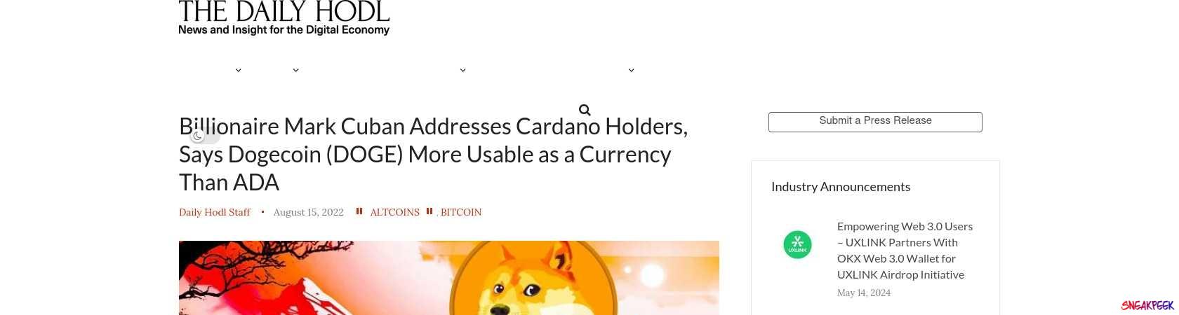 Read the full Article:  ⭲ Billionaire Mark Cuban Addresses Cardano Holders, Says Dogecoin (DOGE) More Usable as a Currency Than ADA