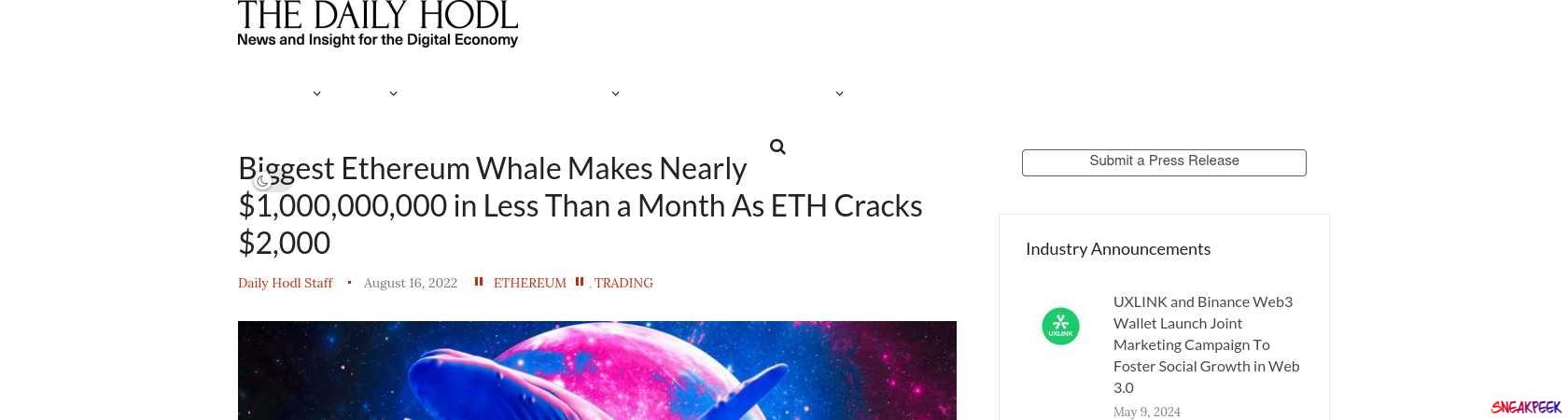 Read the full Article:  ⭲ Biggest Ethereum Whale Makes Nearly $1,000,000,000 in Less Than a Month As ETH Cracks $2,000