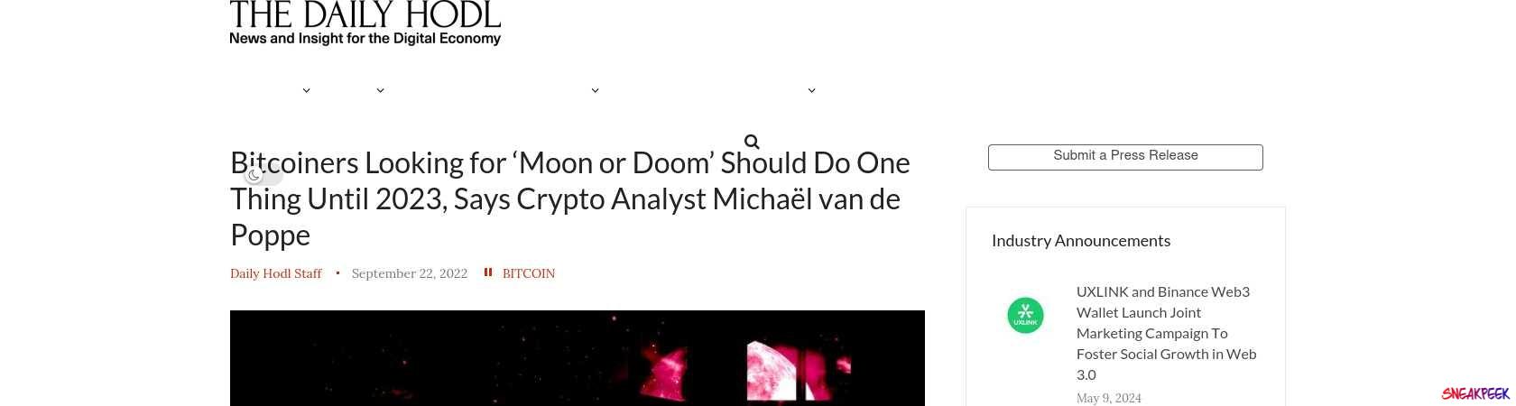 Read the full Article:  ⭲ Bitcoiners Looking for ‘Moon or Doom’ Should Do One Thing Until 2023, Says Crypto Analyst Michaël van de Poppe