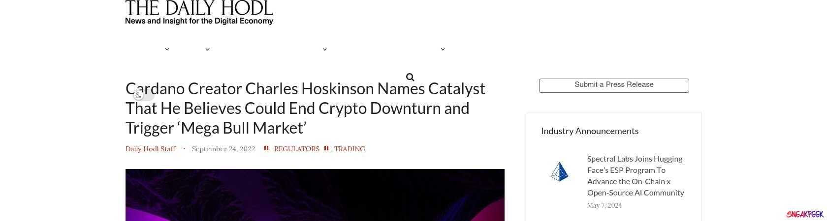 Read the full Article:  ⭲ Cardano Creator Charles Hoskinson Names Catalyst That He Believes Could End Crypto Downturn and Trigger ‘Mega Bull Market’