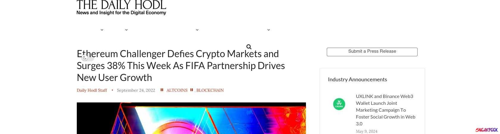Read the full Article:  ⭲ Ethereum Challenger Defies Crypto Markets and Surges 38% This Week As FIFA Partnership Drives New User Growth