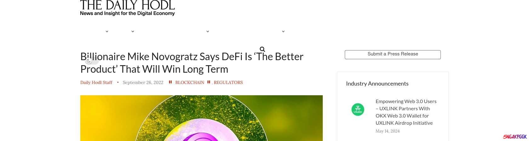 Read the full Article:  ⭲ Billionaire Mike Novogratz Says DeFi Is ‘The Better Product’ That Will Win Long Term