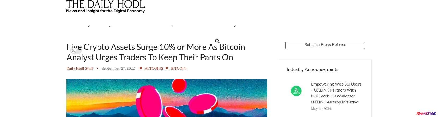 Read the full Article:  ⭲ Five Crypto Assets Surge 10% or More As Bitcoin Analyst Urges Traders To Keep Their Pants On