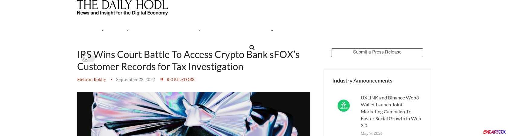 Read the full Article:  ⭲ IRS Wins Court Battle To Access Crypto Bank sFOX’s Customer Records for Tax Investigation