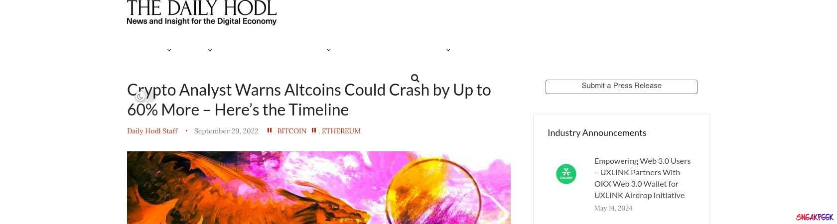 Read the full Article:  ⭲ Crypto Analyst Warns Altcoins Could Crash by Up to 60% More – Here’s the Timeline
