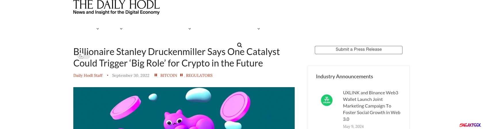 Read the full Article:  ⭲ Billionaire Stanley Druckenmiller Says One Catalyst Could Trigger ‘Big Role’ for Crypto in the Future